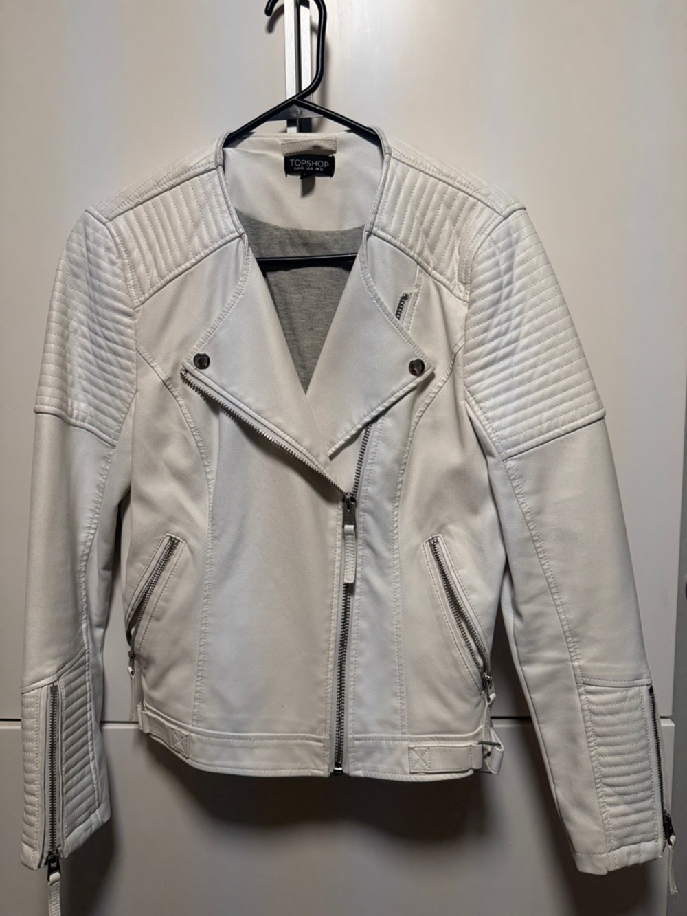 Topshop White Quilted Moto-Style Faux Leather Jacket